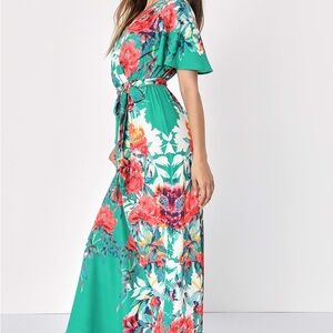 Lulu’s Still In Paradise Green Floral Print Maxi Dress